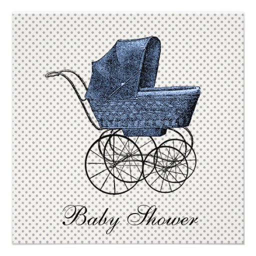 Vintage Blue Carriage Pram Baby Boy Shower Announcements