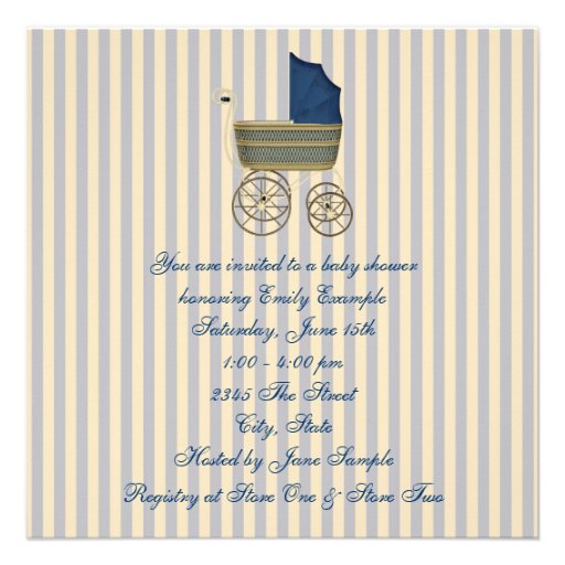 Vintage Blue Carriage Pram Vintage Baby Boy Shower Custom Invitation