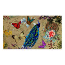 Vintage Blue Colorful Peacock Cute Butterfly Business Cards