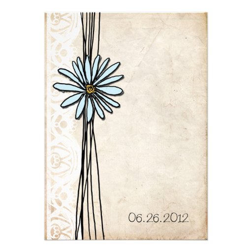 Vintage Blue Daisy Wedding Invitation