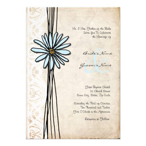 Vintage Blue Daisy Wedding Invitation