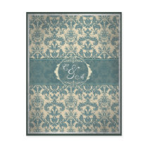 Vintage Blue Damask reception card invitations