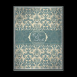Vintage Blue Damask reception card