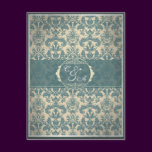 Vintage Blue Damask reception card