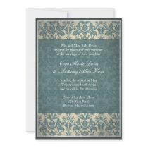Vintage Blue Damask Wedding Invitation by theonedesigns Vintage Blue Damask Wedding Invitation