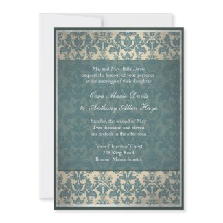 Vintage Blue Damask Wedding Invitation invitation