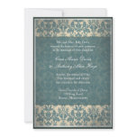 Vintage Blue Damask Wedding Invitation