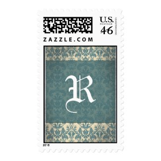 Vintage Blue Damask Wedding postage stamp