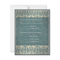Vintage Blue Damask wedding RSVP invitations by theonedesigns Vintage Blue Damask wedding RSVP invitations