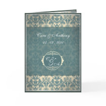 Vintage Blue Damask wedding thank you card