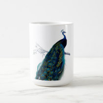 Vintage Blue Elegant Colorful Peacock Coffee Mugs