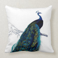 Vintage Blue Elegant Colorful Peacock Pillow