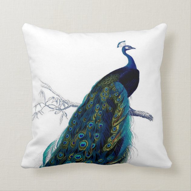 Vintage Blue Elegant Colorful Peacock Throw Pillows