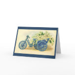 Vintage Blue Floral Tricycle Greeting Card