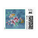 Vintage Blue Floral Wallpaper Postage postage