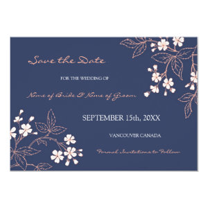 Vintage Blue Floral Wedding Save the Date 5x7 Paper Invitation Card
