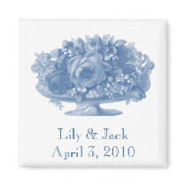Vintage Blue Flower Arrangement magnets by JuJuGarden Vintage Blue Flower Arrangement magnets
