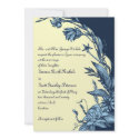 Vintage blue flowers on pale yellow wedding invitation
