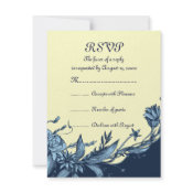 Vintage blue flowers pale yellow flowers RSVP card invitation