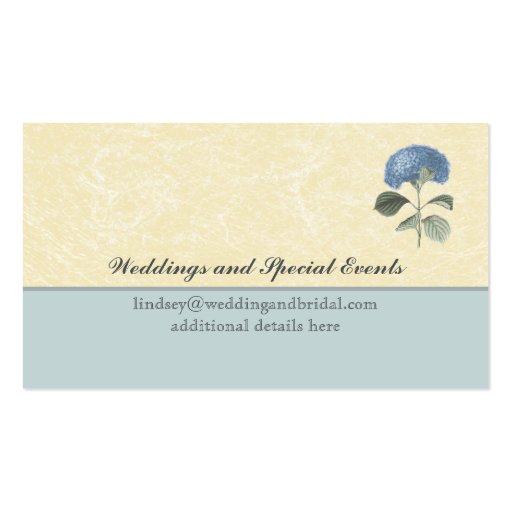 Vintage Blue Hydrangea Botanical Floral Business Cards (back side)