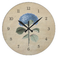 Vintage Blue Hydrangea Flower Round Wall Clock