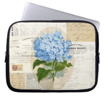 Vintage Blue Hydrangea French Ephemera Laptop Bag Laptop Computer Sleeve