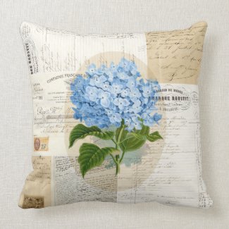 Vintage Blue Hydrangea French Ephemera Pillow mojo_throwpillow