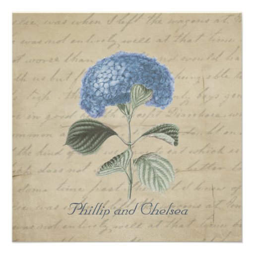 Vintage Blue Hydrangea Wedding Personalized Invitation
