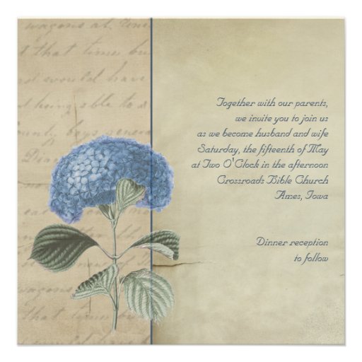 Vintage Blue Hydrangea Wedding Personalized Invitation