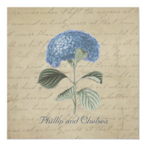 Vintage Blue Hydrangea Wedding 5.25x5.25 Square Paper Invitation Card