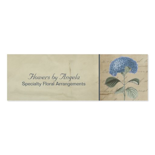 Vintage Blue Hydrangea with Antique Calligraphy Business Card (front side)