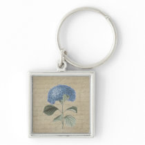 Vintage Blue Hydrangea with Antique Calligraphy Key Chain