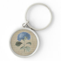 Vintage Blue Hydrangea with Antique Calligraphy Key Chain