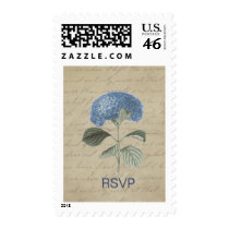 Vintage Blue Hydrangea with Antique Calligraphy Stamp