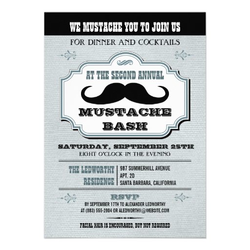 Vintage Blue Mustache Bash Custom Invitation