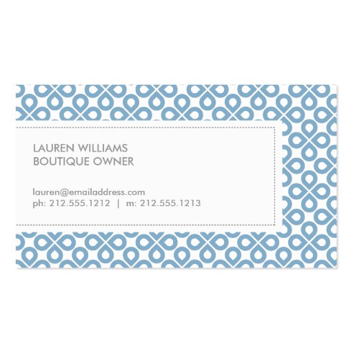 Vintage Blue Pattern - Designer, Salon, Stylist Business Card Templates (back side)