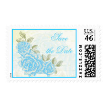 Vintage blue roses wedding Save the Date stamp