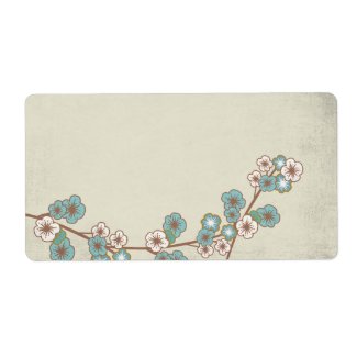 Vintage blue sakura flowers Avery Label