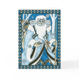 Vintage Blue Santa Christmas Card card