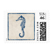 Vintage Blue Sea Horse Stamp