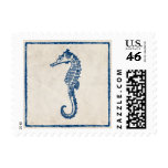 Vintage Blue Sea Horse Stamp