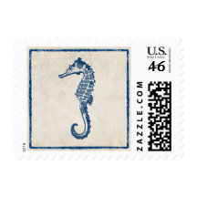 Vintage Blue Sea Horse Stamp