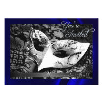 Vintage Blue Silk Masquerade Ball Invitation