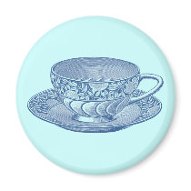 Vintage Blue Tea Cup Magnet
