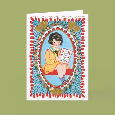 Vintage Blue Valentine Wirh Little Girl Cards Zazzle_card
