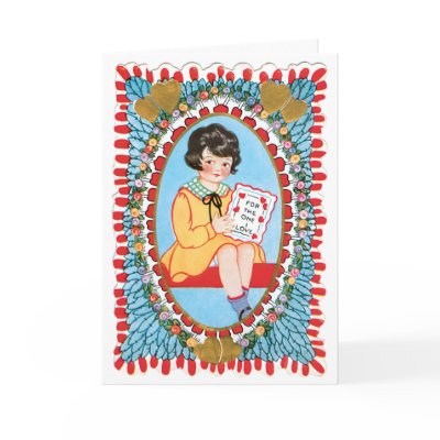 Vintage Blue Valentine Wirh Little Girl Cards Zazzle_card