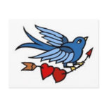 Vintage Bluebird and 2 Hearts Postcard
