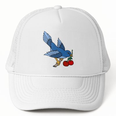 Vintage Bluebird and Cherries Tattoo Art Trucker Hat by vintagegiftmall