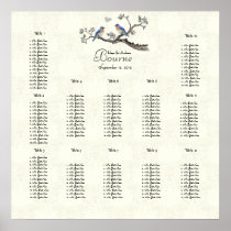Vintage Bluebirds Coral and Blue Seating Chart Print