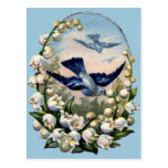 vintage bluebirds flowers lily of the valley birds postcard